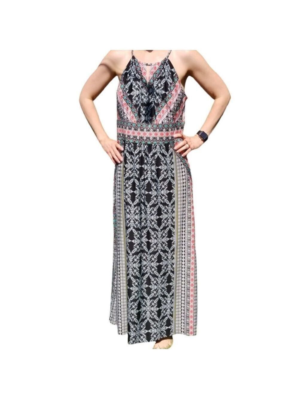 B Calm Halter Top Slit Peephole Full Length Maxi Multicolored Size XL